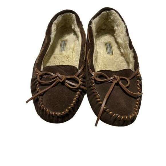 Tamarac Women's Brown Suede Moccasin Slippers with Fur Lining 8 - Picture 3 of 8